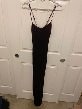 Velvet Spaghetti-Strap Maxi Dress in Deep Burgundy